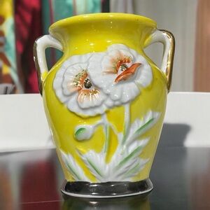 Vintage Porcelain Small Vase Yellow with Daffodil Floral Pattern Made in Japan